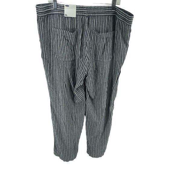 NWT Old Navy linen striped pants elastic waist XL high rise blue white - Picture 7 of 14